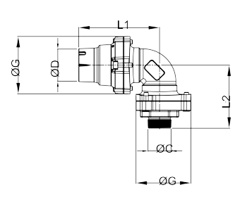 Abmessungen Steckverbinder 90, Auengewinde