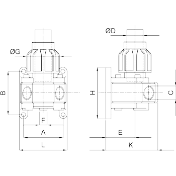 Abmessungen 2-Wege-Verteiler, Eingang Steckverbinder