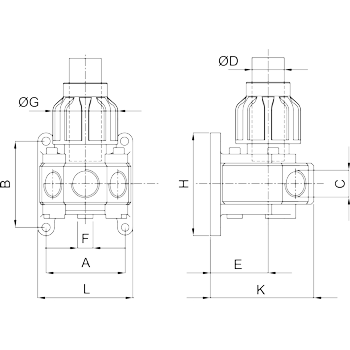 Abmessungen 3-Wege-Verteiler, Eingang Steckverbinder