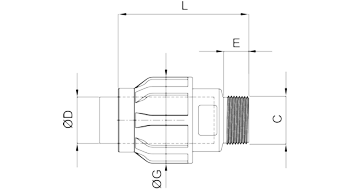 Abmessungen Steckverbinder, einseitig - Auengewinde